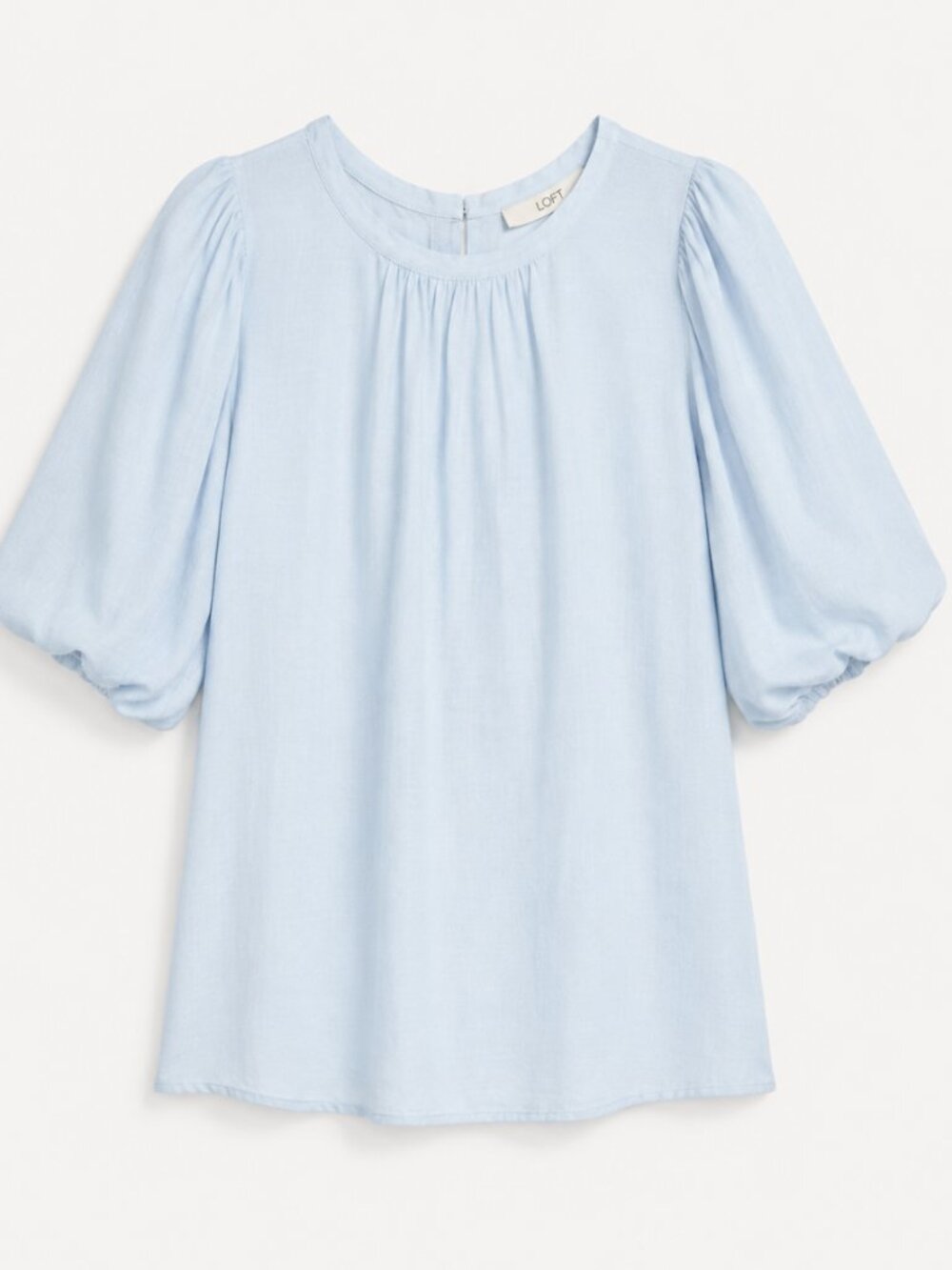 LOFT Light Blue Blouson Sleeve Linen-Blend Top - Size S - NWT